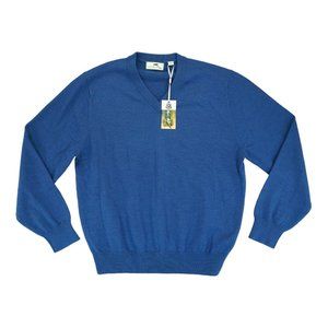 NWT Alister Mackenzie V Neck Sweater M Men Navy Blue 100% Merino‎ Wool